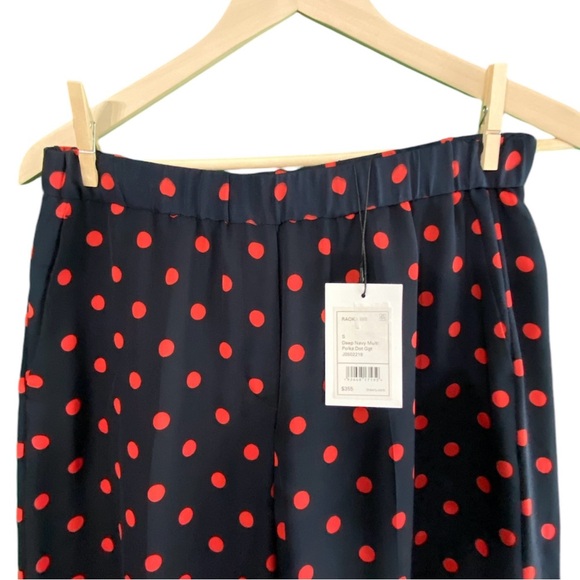 NWT Theory Deep Navy Blue Red Multi Polka Dot Wide Leg Pant in Neon Silk - Picture 7 of 11